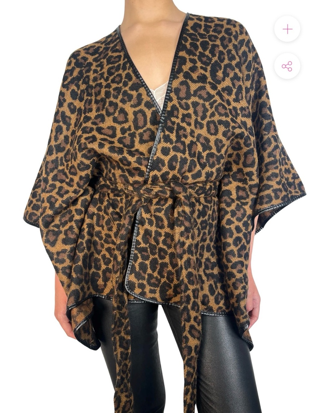 Jones New York Leopard Print Tie-Waist Poncho in Brown and Black